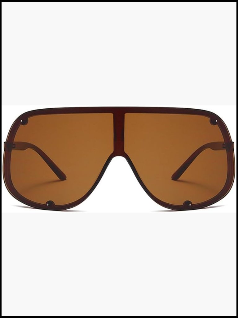 Metal Frame Oversized Shield Sunglasses Uv400 Protection Trendy Fashion